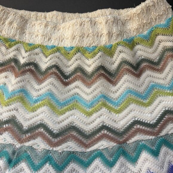 Vintage Lapis Crochet Chevron Knit Skirt Mini A-Line Y2K Boho Festival Stretch - Picture 4 of 11